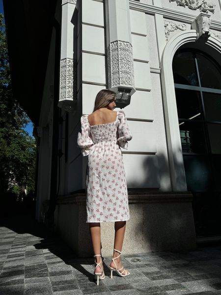 Сукня Муслін Біла; Принт Квіти рожеві великі 101157 фото